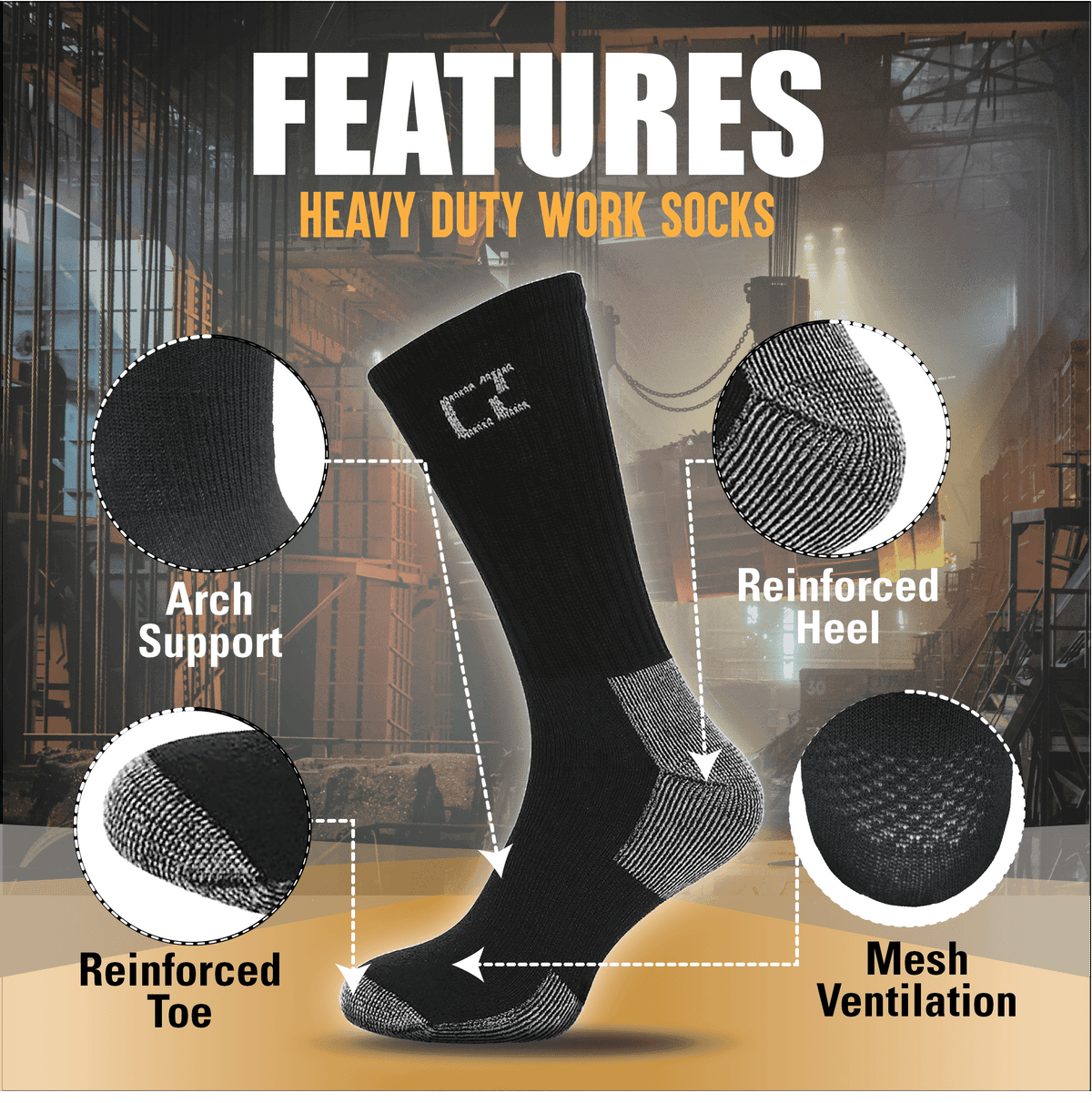 CTL® 5 Pairs Black Men&#39;s Work Crew Socks