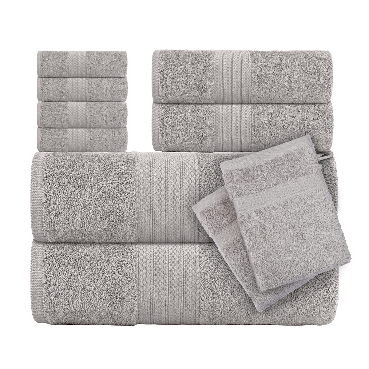 CTL® 8 Piece Towel Set 500 GSM - 2 Bath Towels, 2 Hand Towels and 4 Washcloths &amp; 2 Wash Gloves Free