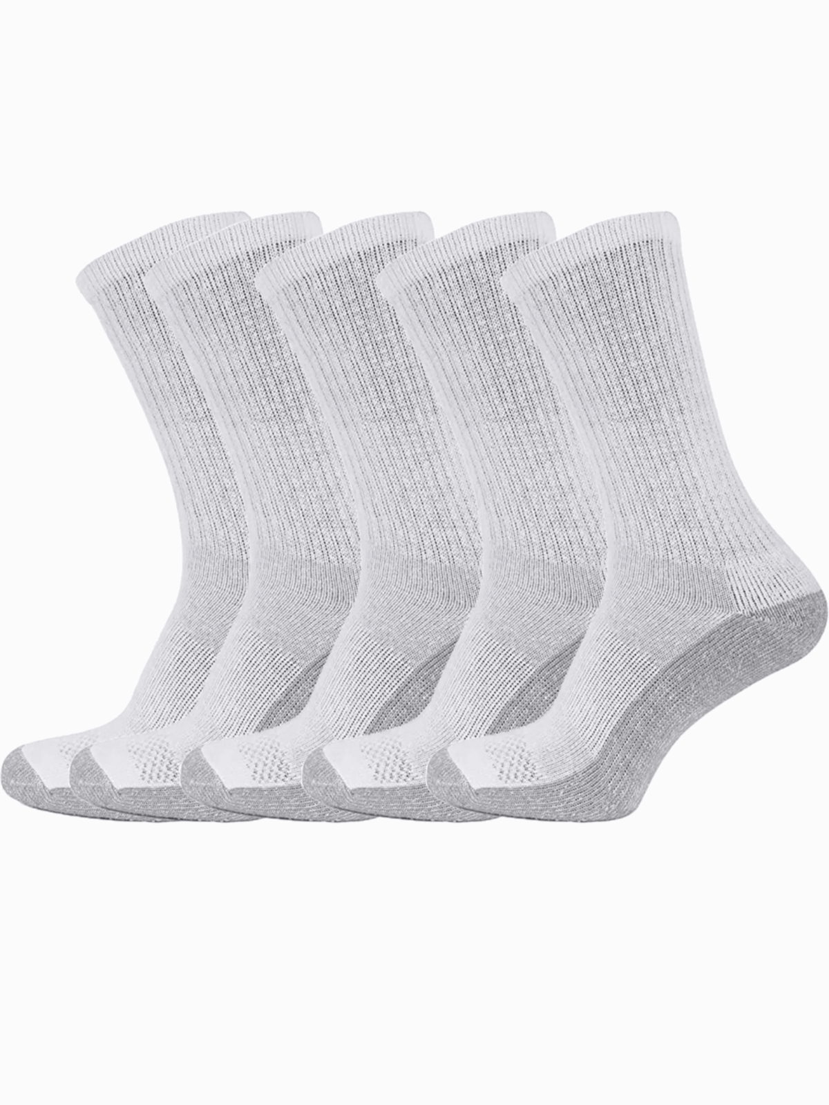 5 Pairs White Cushioned Crew Socks 6-11