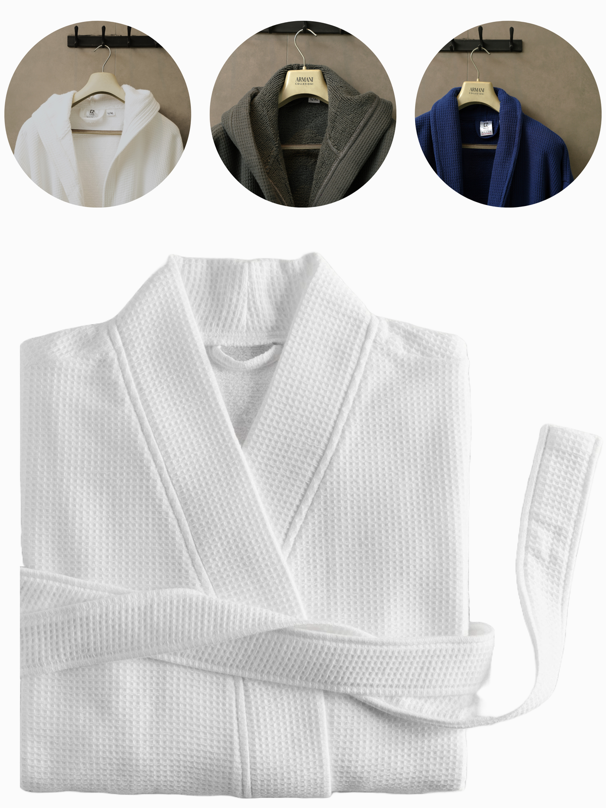 Luxury Shawl Collar Waffle Terry Bathrobe Dressing Gown