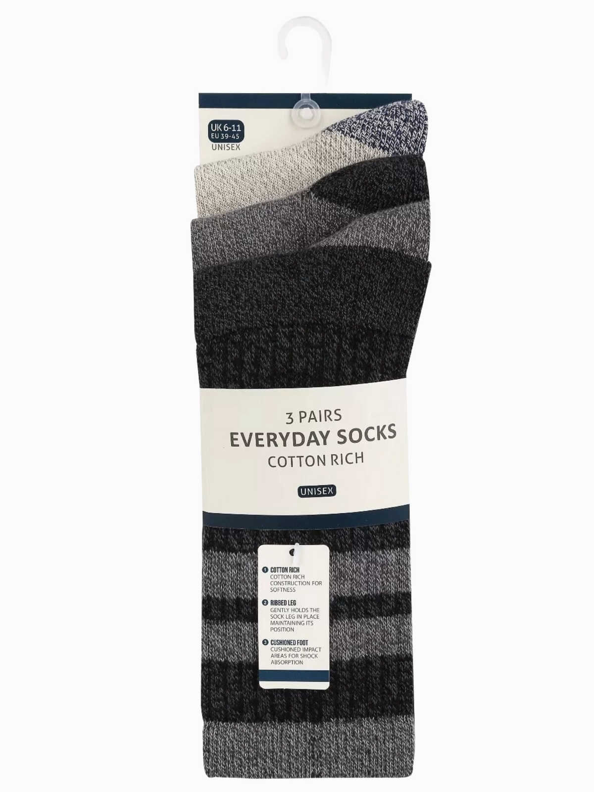 3 Pairs Pack Assorted Everyday Socks