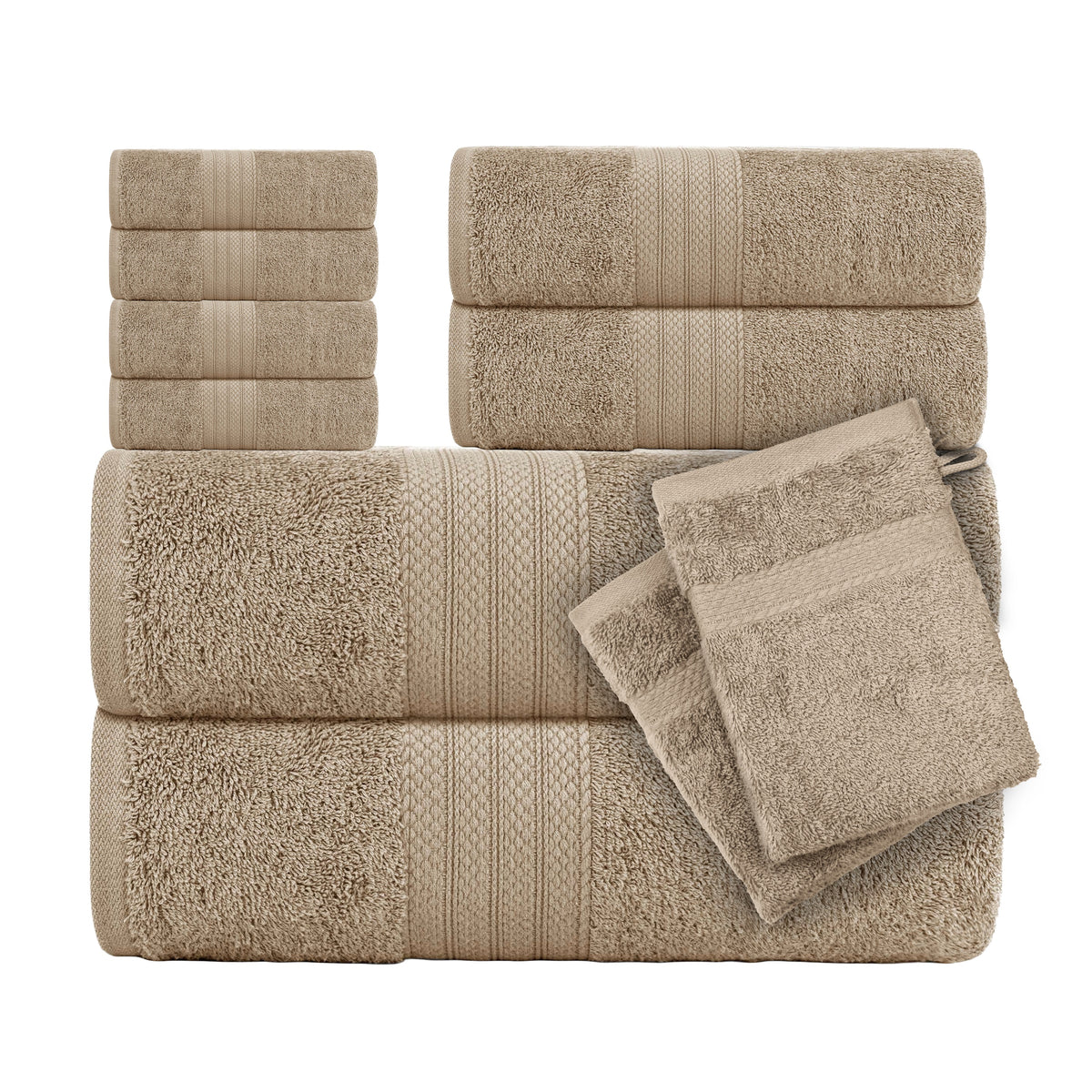 CTL® 8 Piece Towel Set 500 GSM - 2 Bath Towels, 2 Hand Towels and 4 Washcloths &amp; 2 Wash Gloves Free