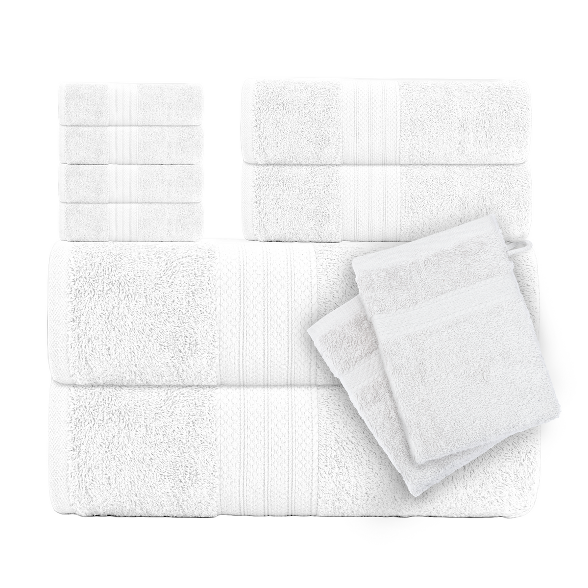 CTL® 8 Piece Towel Set 500 GSM - 2 Bath Towels, 2 Hand Towels and 4 Washcloths &amp; 2 Wash Gloves Free