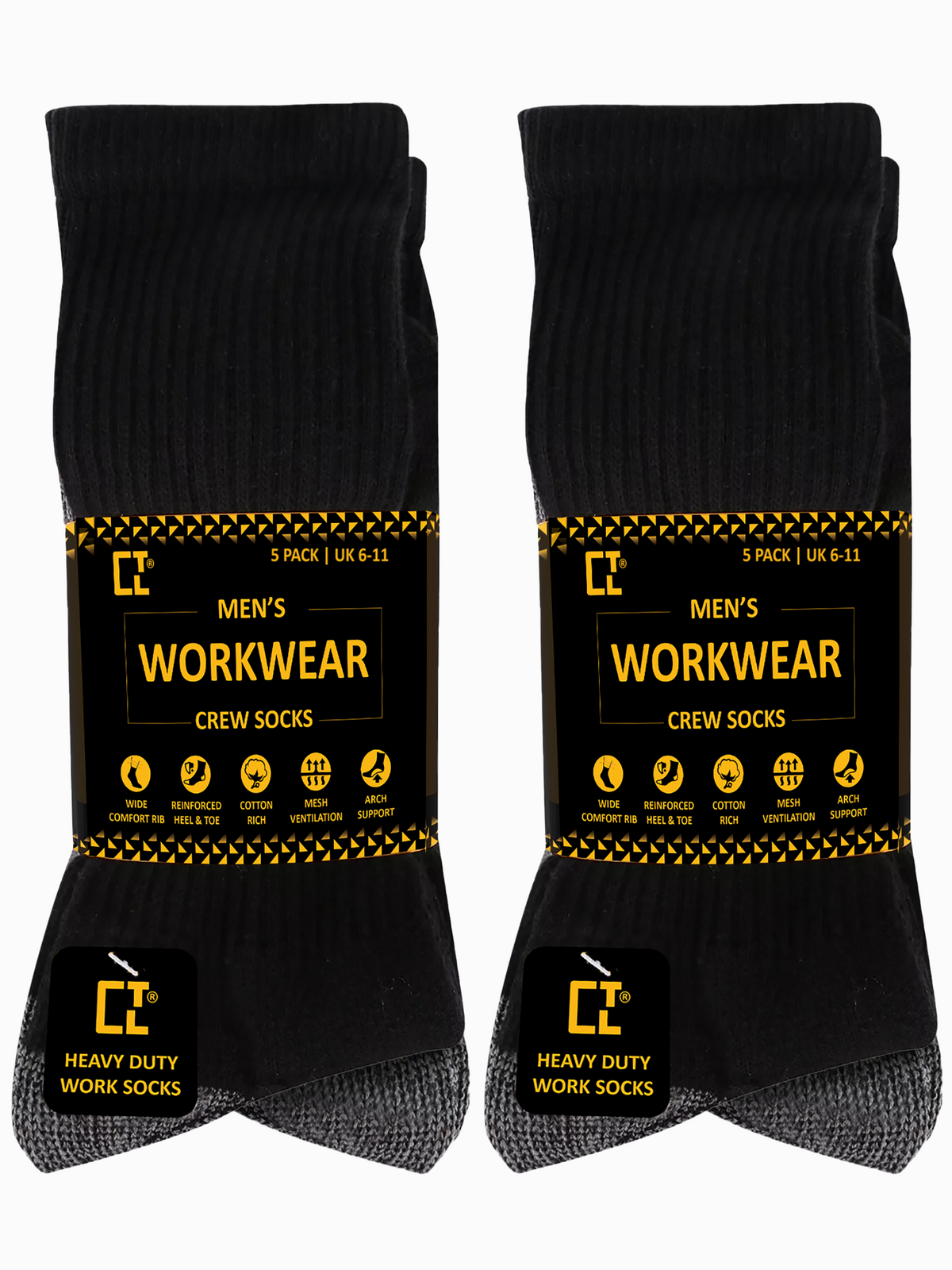 10 Pairs Work Wear Cushioned Heavy Duty Socks 6-11