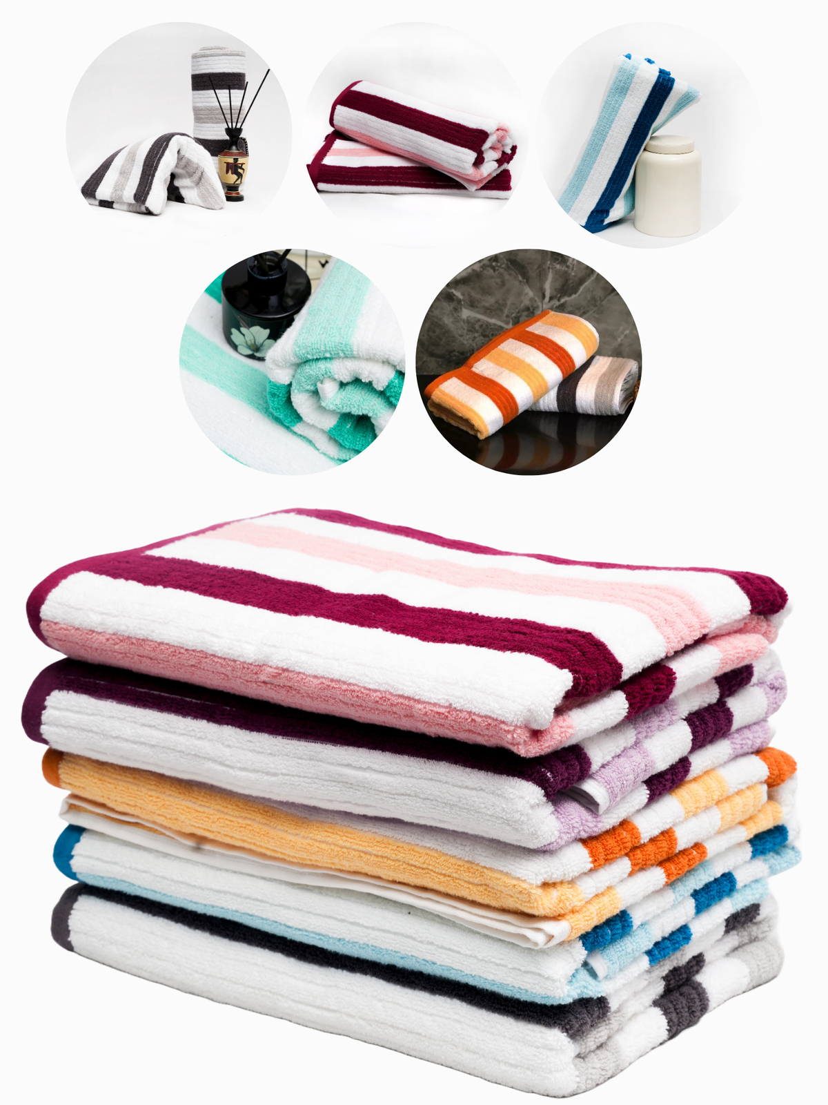 2x Large Striped Bath Towels  (70x140 CM)