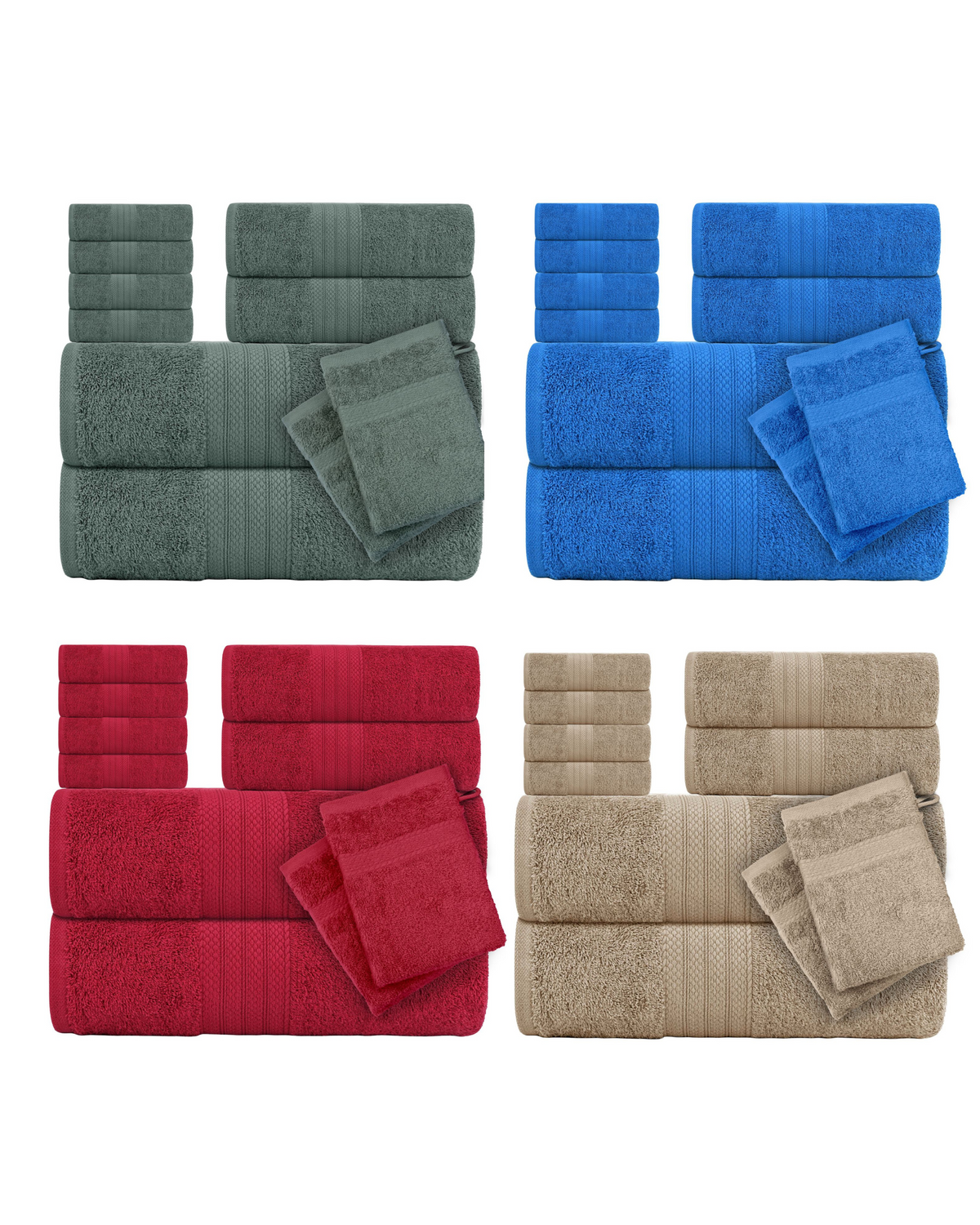 CTL® 8 Piece Towel Set 500 GSM - 2 Bath Towels, 2 Hand Towels and 4 Washcloths &amp; 2 Wash Gloves Free