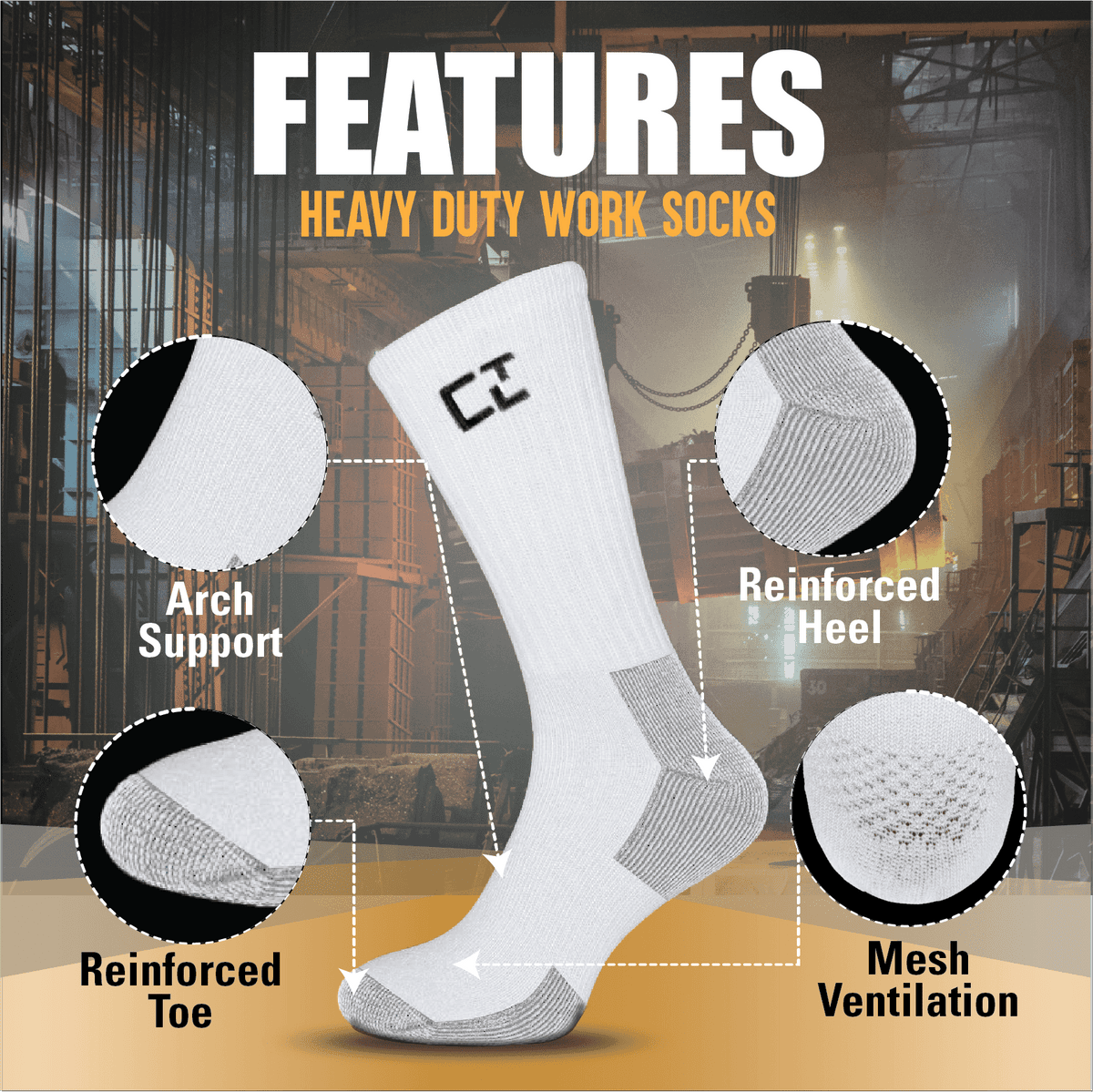 CTL® 10 PAIRS UNISEX WHITE WORK SOCKS