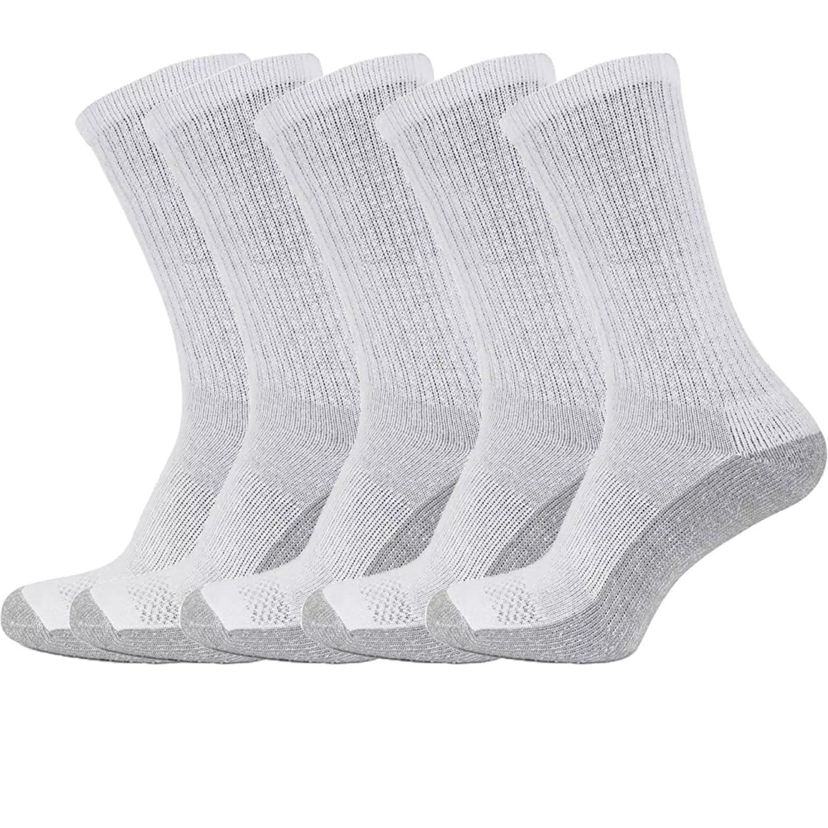 5 Pairs White Cushioned Crew Socks 6-11